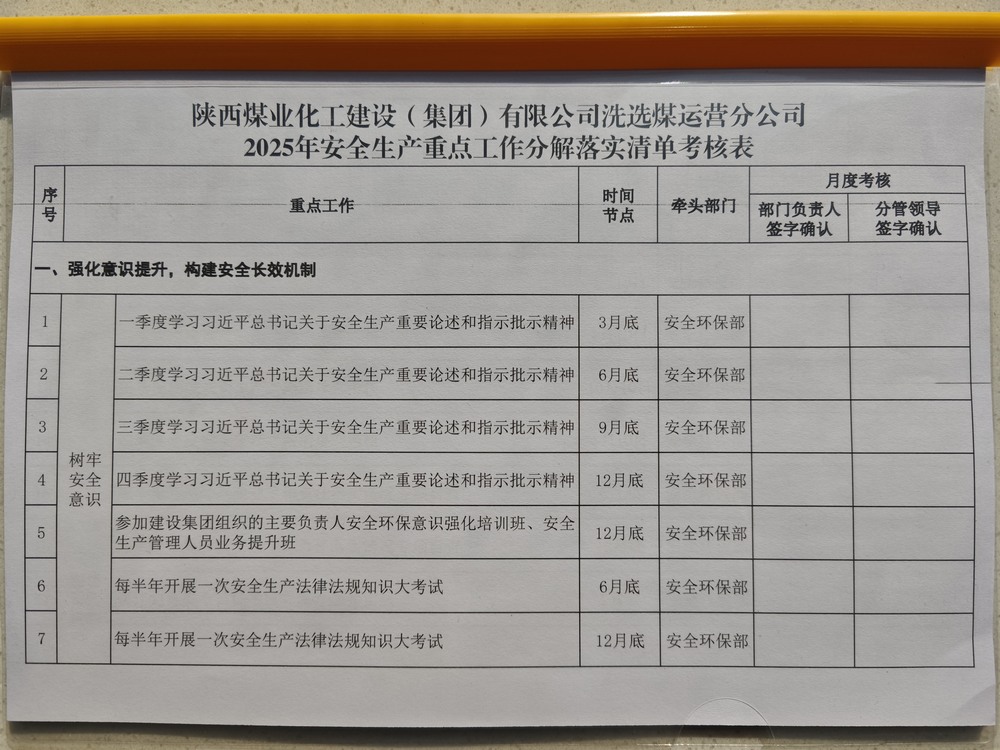陜煤建設洗選煤運營公司：抓準重點節(jié)點，守好全年“安全門”