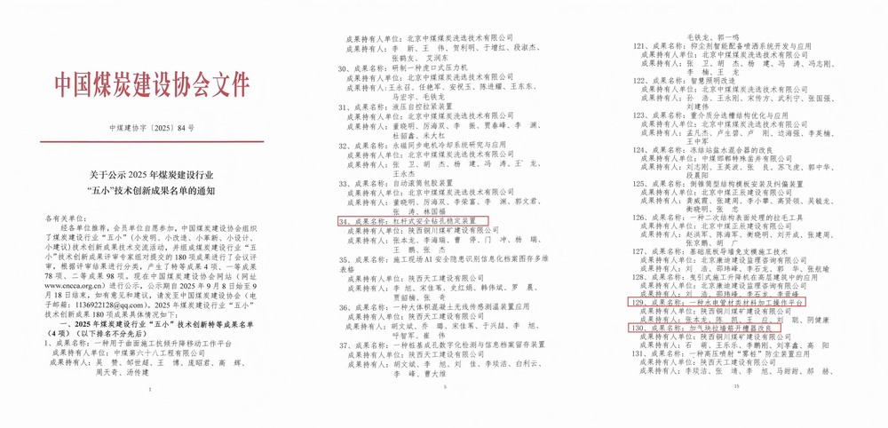 陜煤建設(shè)銅煤公司3項“五小”成果斬獲煤炭建設(shè)行業(yè)榮譽