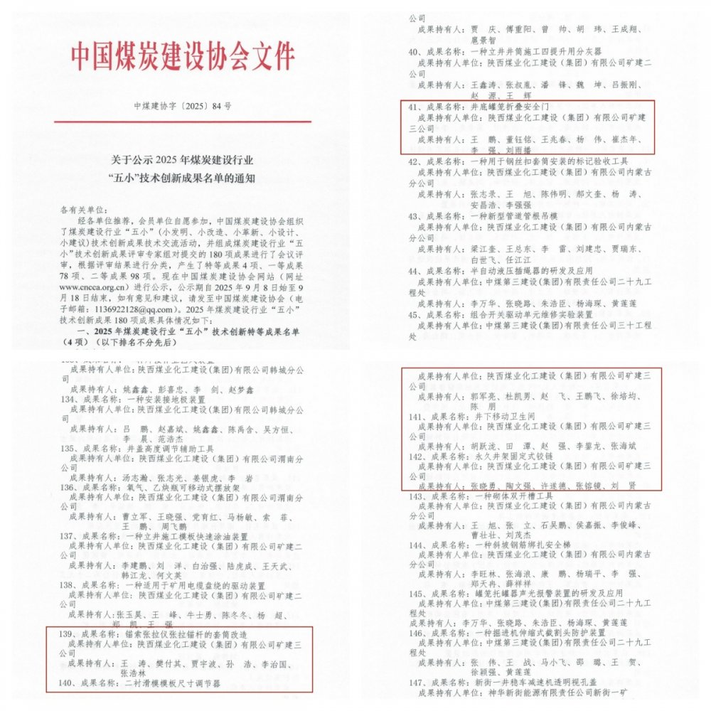 陜煤建設(shè)礦建三公司五項“五小”成果斬獲殊榮